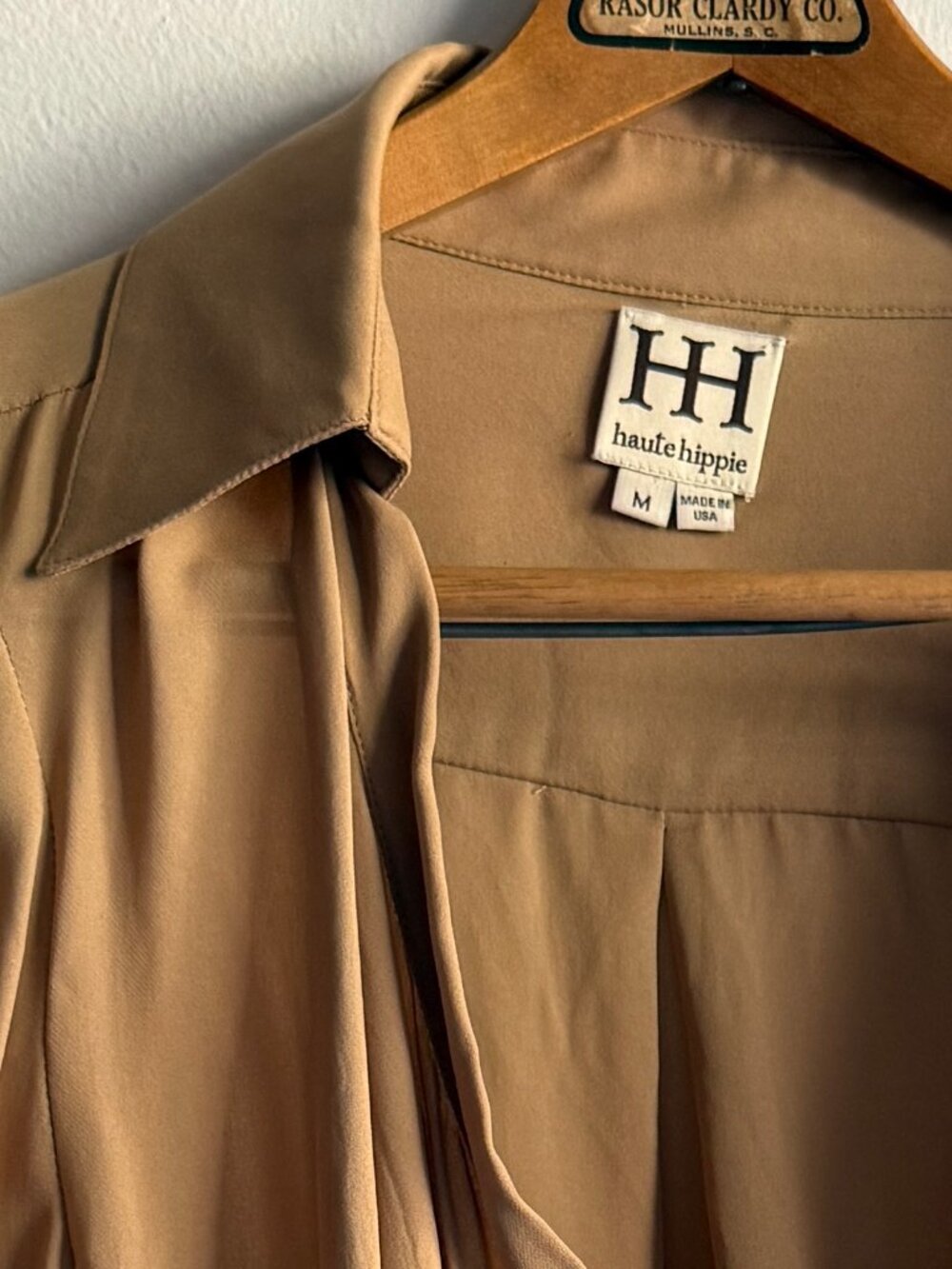 Haute Hippie 100% Silk Draped Cowl Neck Blouse - Camel Tan Size M